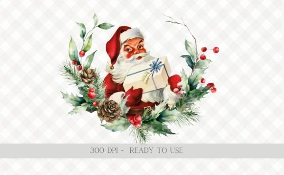 Download Christmas Vintage Santa Wreath PNG - Premium Bundle